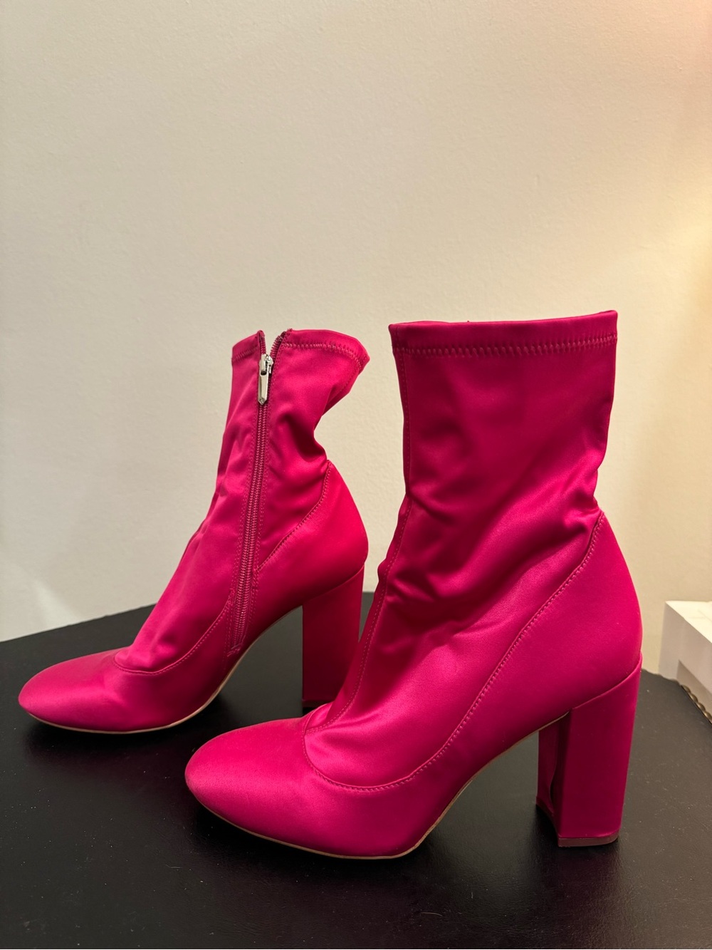 Sam Edelman Hot Pink Stretch Sock Boots with Block Heel - Picture 4 of 6